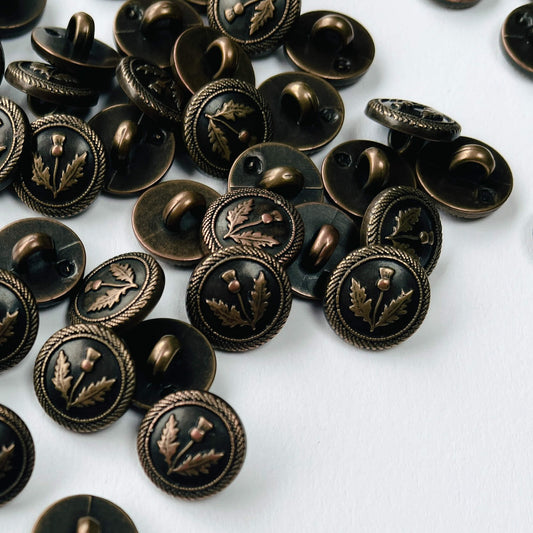 14mm brass military dome buttons with thistle design