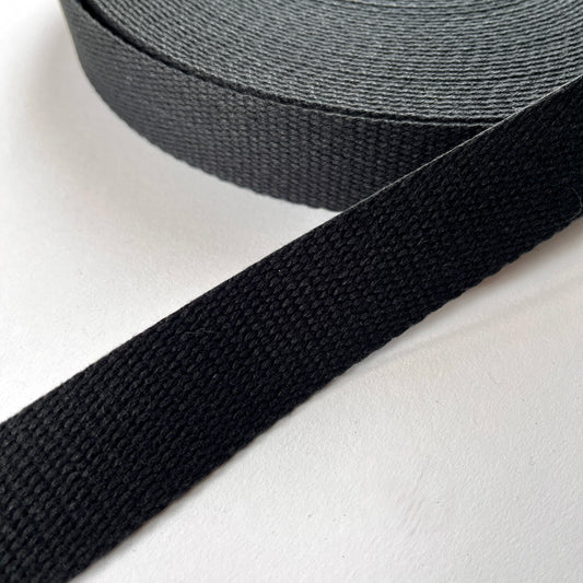 30mm wide Black cotton webbing strap