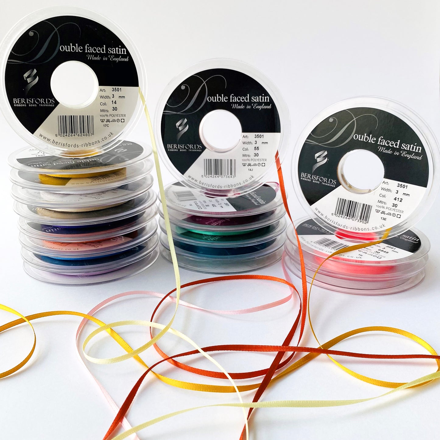 3mm wide double faced sided ribbon which is super soft and ethically made in the UK