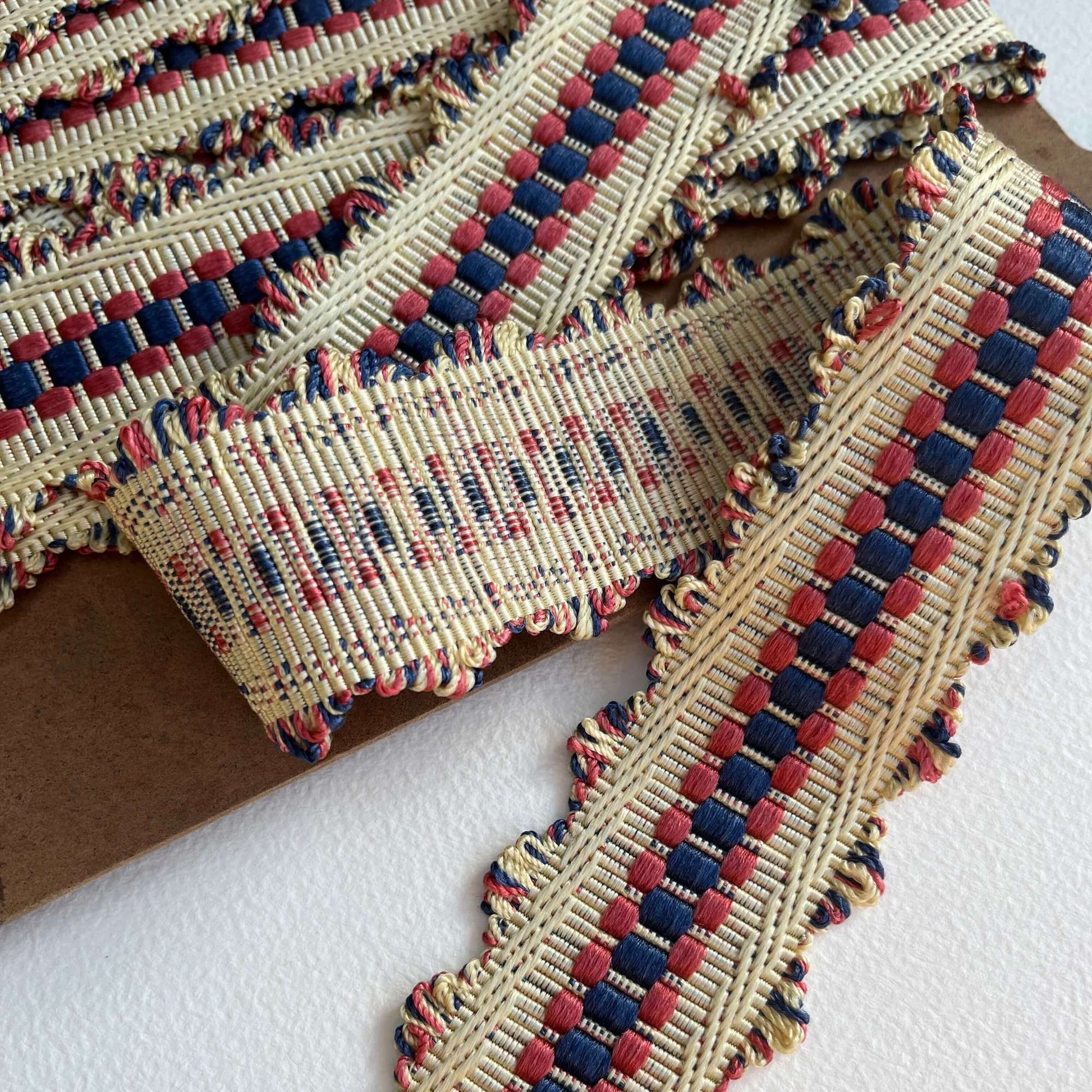 Silk vintage braid trimming in blue and buff