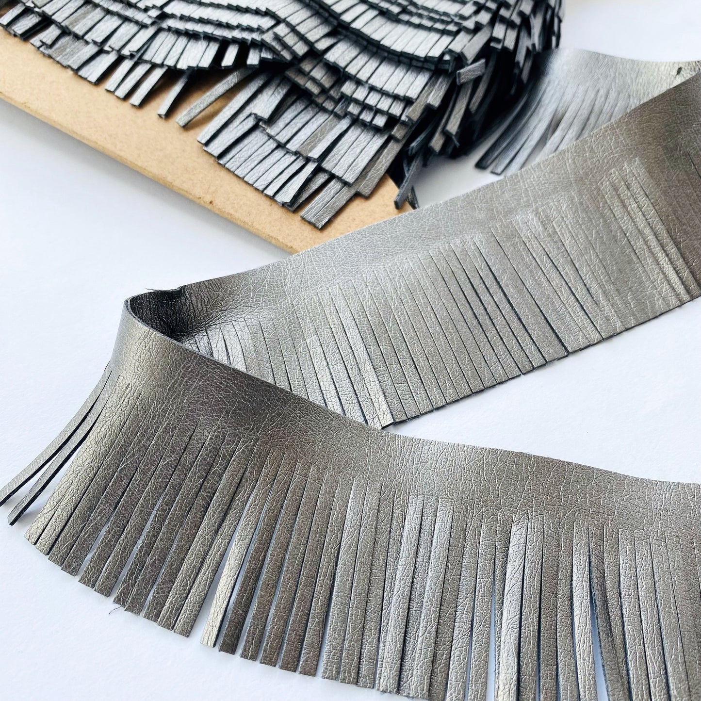5cm Silver Faux Leather Fringe