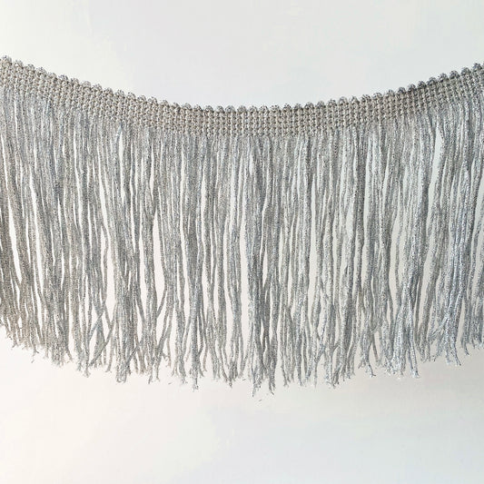 14cm Silver Glittery Lurex Rayon Fringe