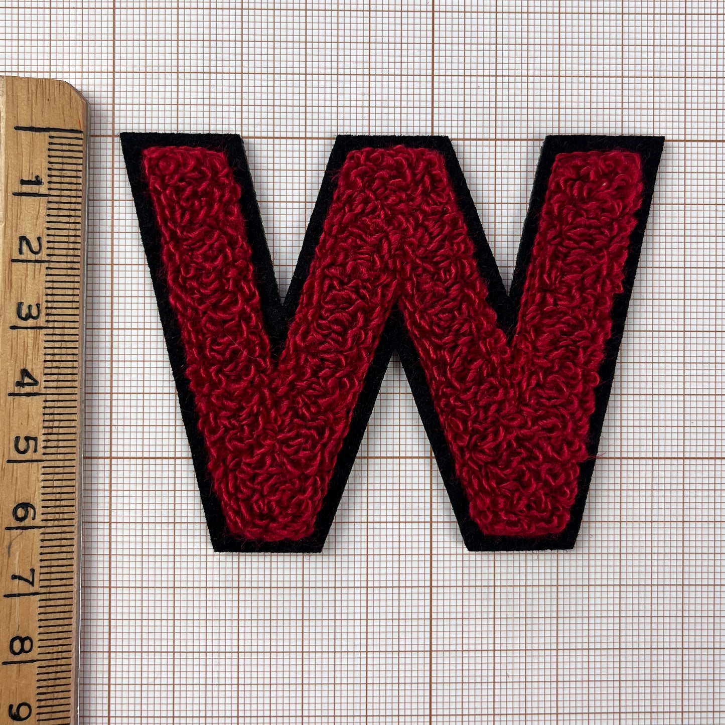 Small Red on Black Chenille Iron On Varsity letters