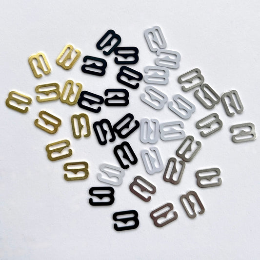 8mm Detachable Bra hooks BRA FINDINGS-swimwear g hooks - lingerie swan hooks_KLEINS HABERDASHERY in gold, silver, black and white