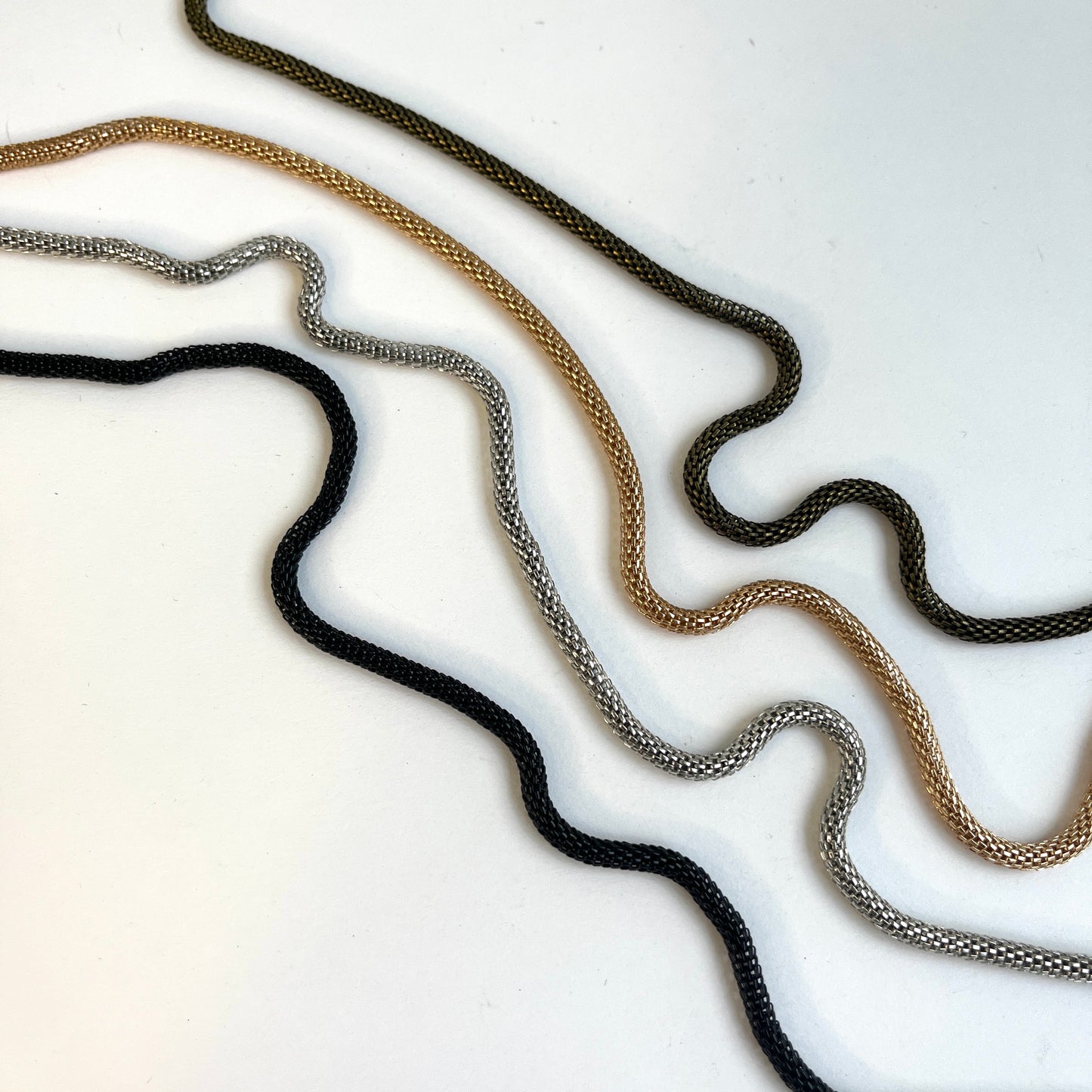 Round Hollow Mesh Chain for jewellery making, bag making, for dress straps and decoration. Nickel free and flexible.