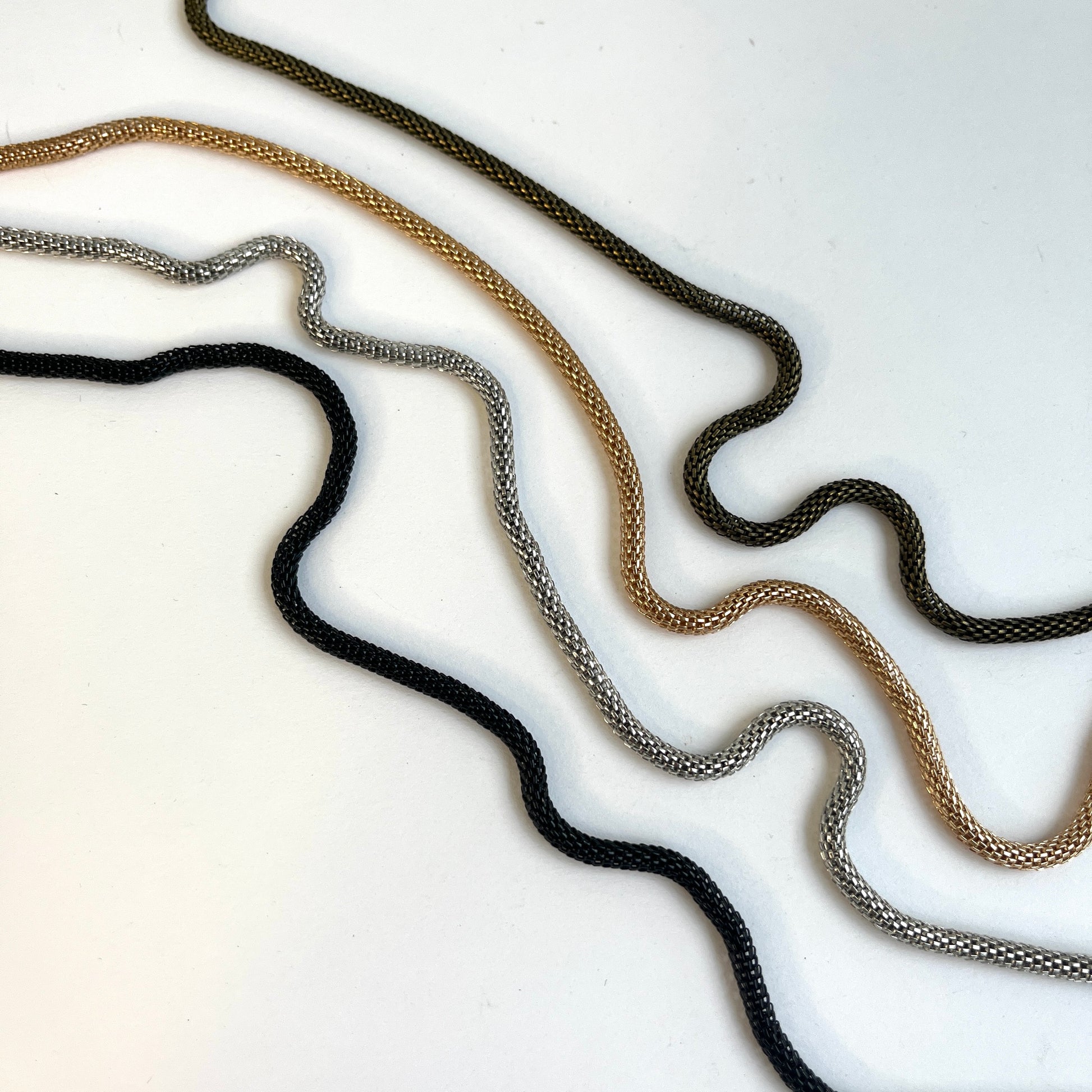 Round Hollow Mesh Chain for jewellery making, bag making, for dress straps and decoration. Nickel free and flexible.