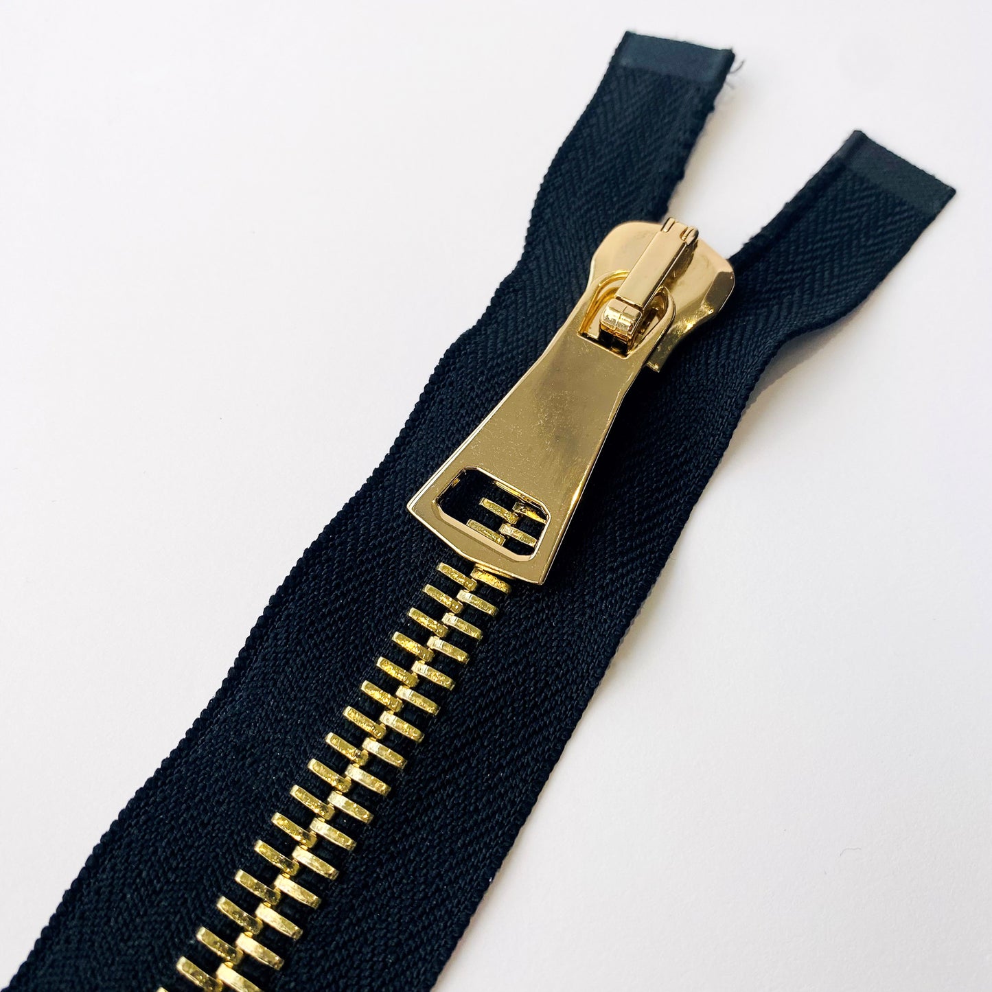 #12 Heavy Weight Open End Black Zip by Lampo - 80cm with Gold Polished Teeth