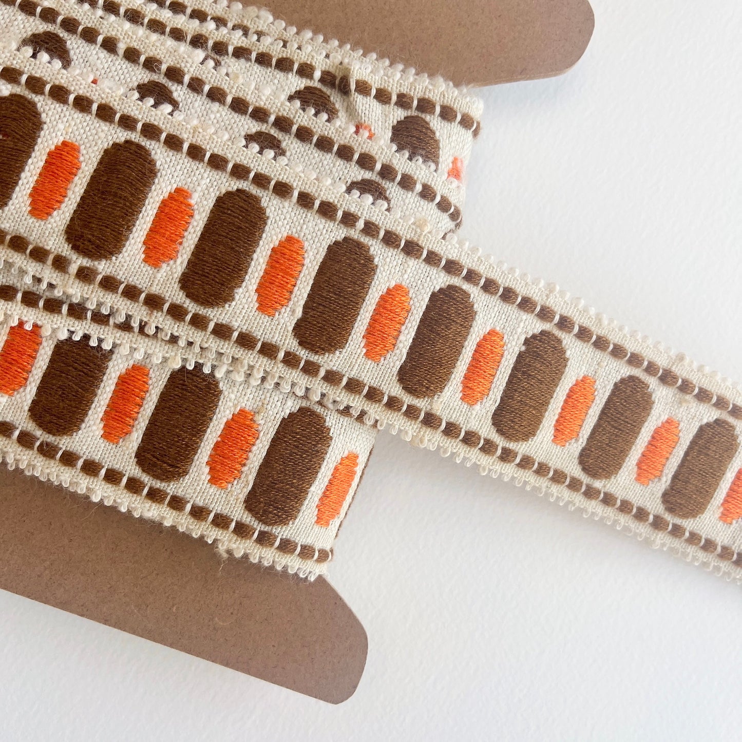 Vintage, retro upholstery trim in made by Dralon - Bayer Fibre textile, manufactured in the 1970s.