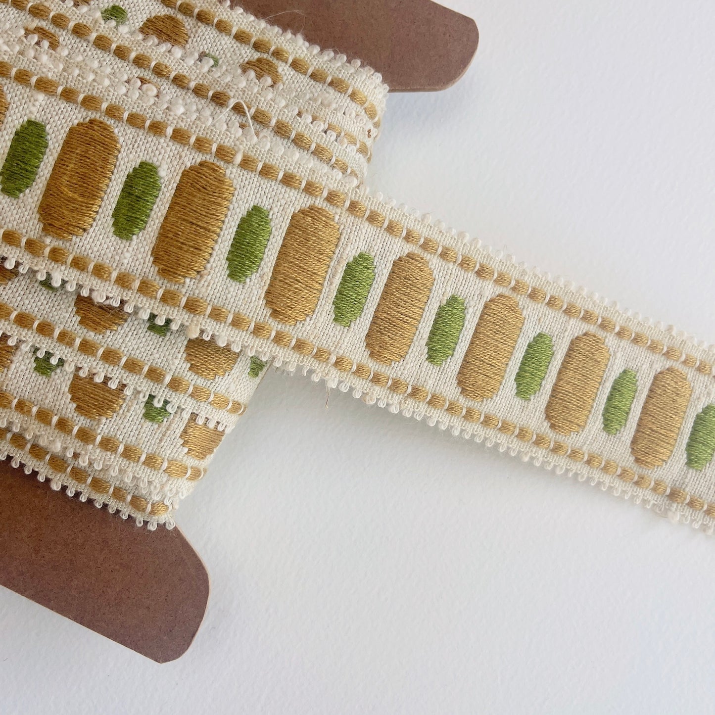 Vintage, retro upholstery trim in made by Dralon - Bayer Fibre textile, manufactured in the 1970s.