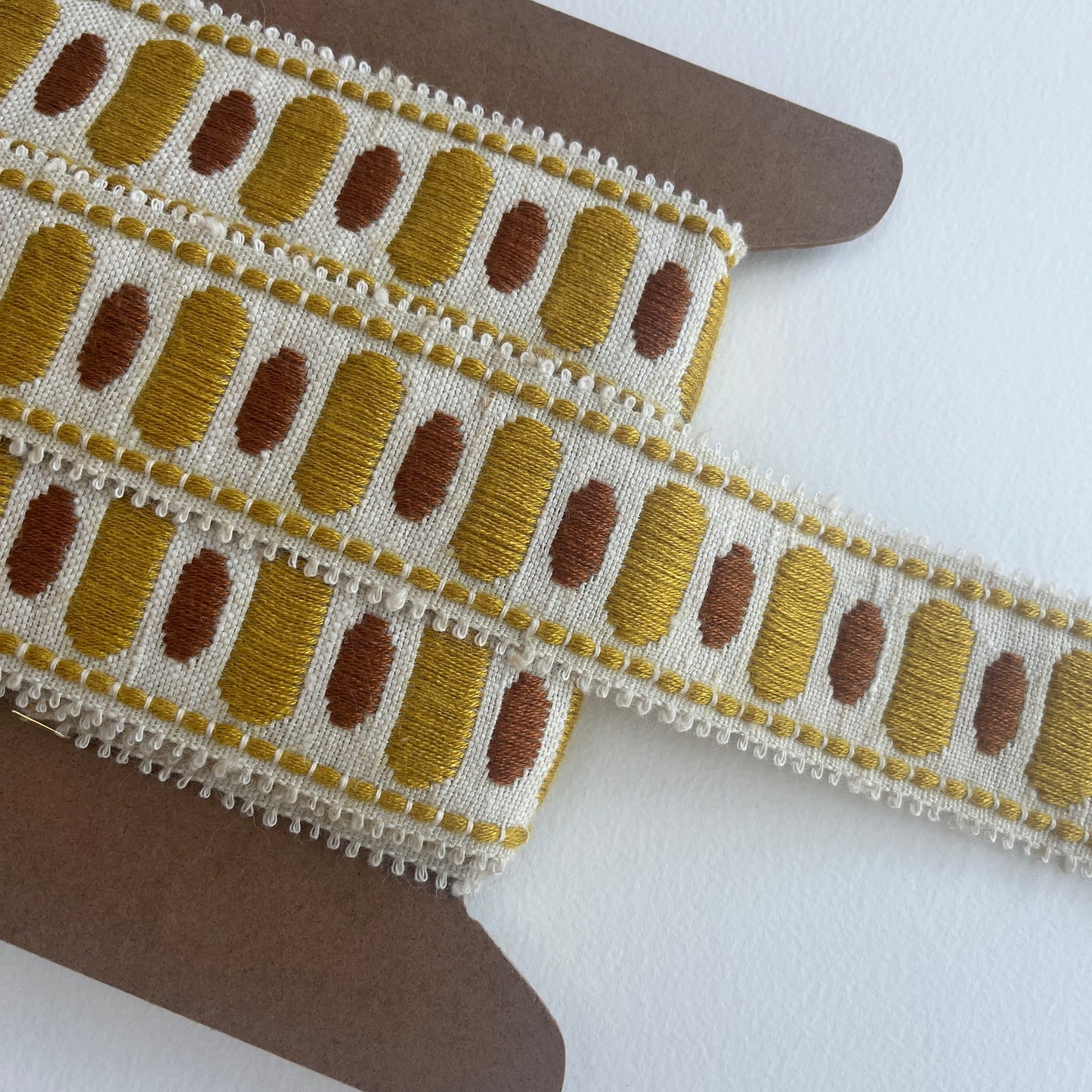 Vintage, retro upholstery trim in made by Dralon - Bayer Fibre textile, manufactured in the 1970s.