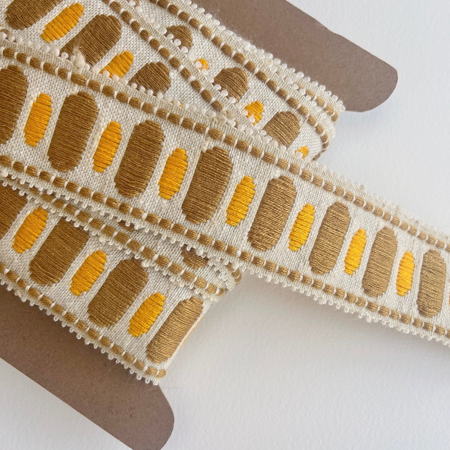 Vintage, retro upholstery trim in made by Dralon - Bayer Fibre textile, manufactured in the 1970s.