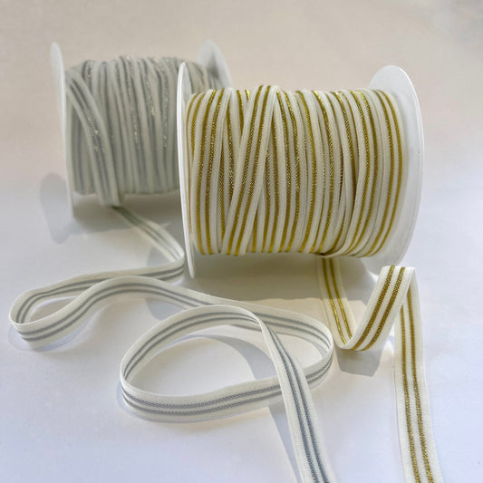 10mm Wide Sporty Stripe Lurex Elastics in gold and silver stripe