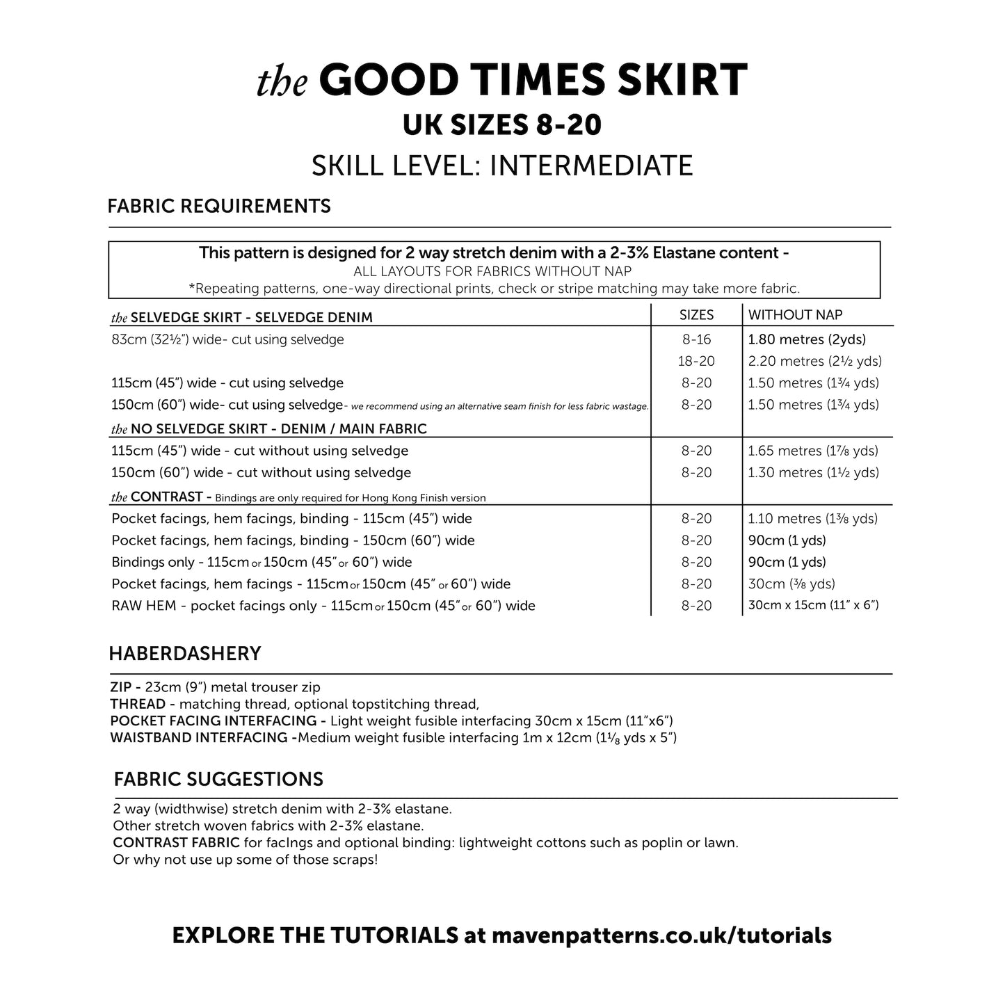 The Good Times Skirt with huge pockets, denim skirt sewing pattern. indie sewing patterns, contemporary and modern sewing patterns made in the UK.