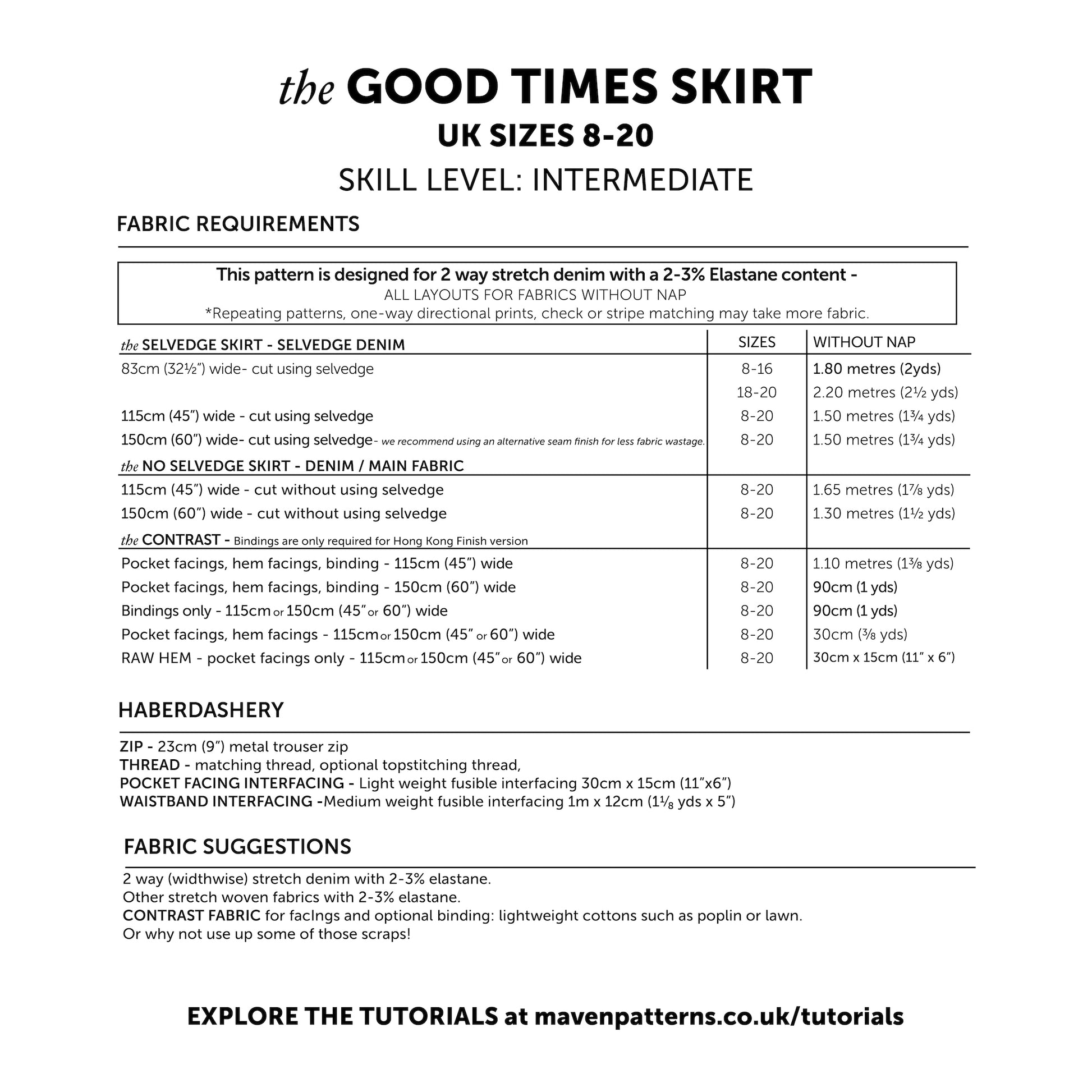 The Good Times Skirt with huge pockets, denim skirt sewing pattern. indie sewing patterns, contemporary and modern sewing patterns made in the UK.