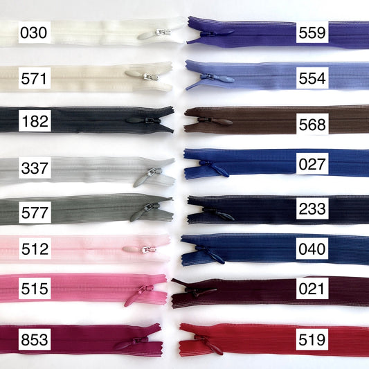 YKK Lightweight Invisible zip in - 23cm (9") length, Lightweight invisible, concealed zip with closed-end for dressmaking.