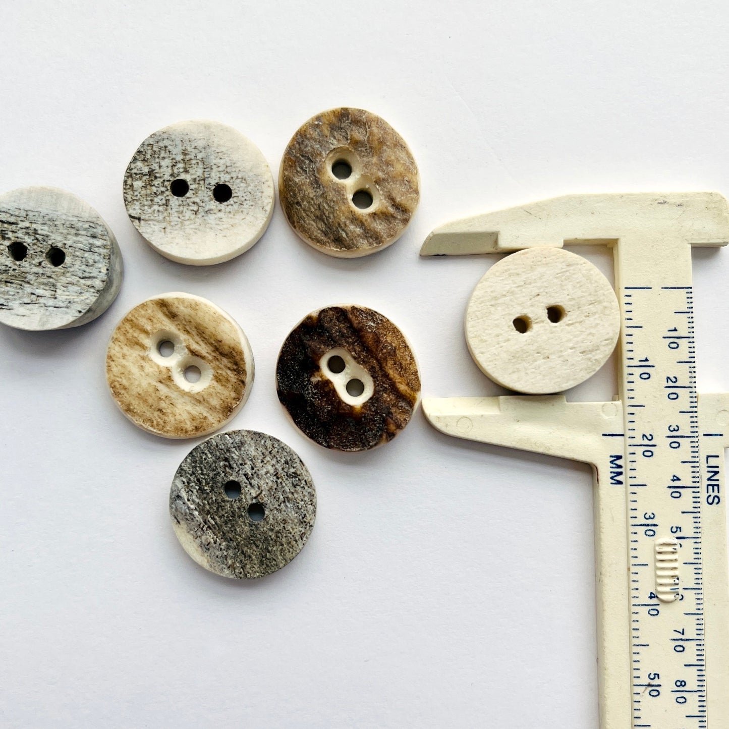 medium size Horn buttons made from Scottish red deer antlers which shed naturally every year, and are a by product of the Scottish deer farming industry, a sustainable button
