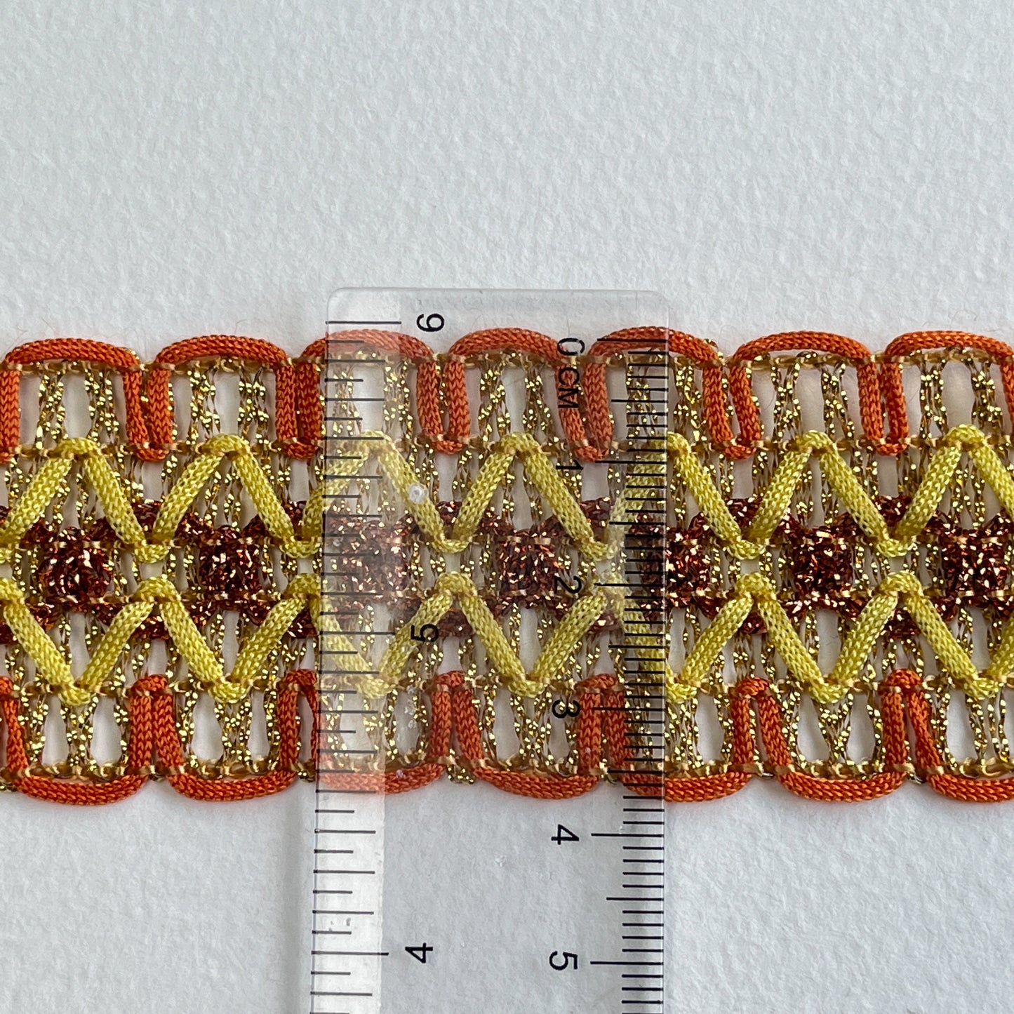 Vintage 1970s metallic trim - 4.5cm wide Fun vintage trim from the 1970s with metallic details.