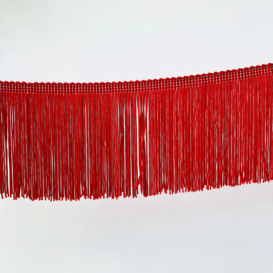 10cm Red Silky Soft Rayon Cut Fringe - Kleins Haberdashery
