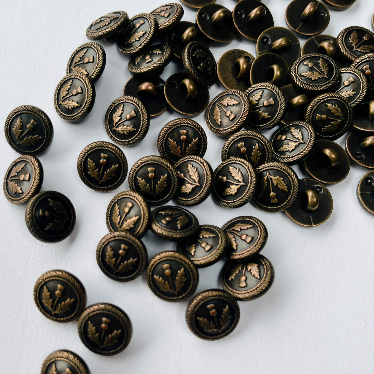 14mm brass military dome buttons with thistle design