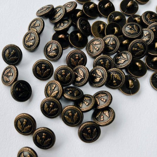 14mm brass military dome buttons with thistle design