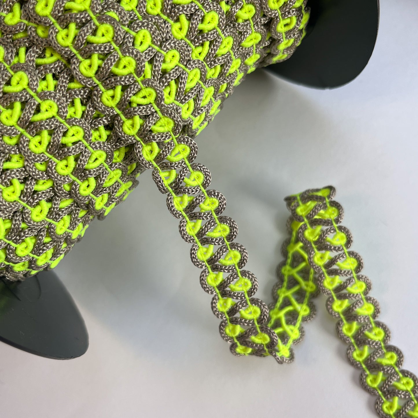 15mm 2-tone Swirl Gimp Braid - Fluro Yellow