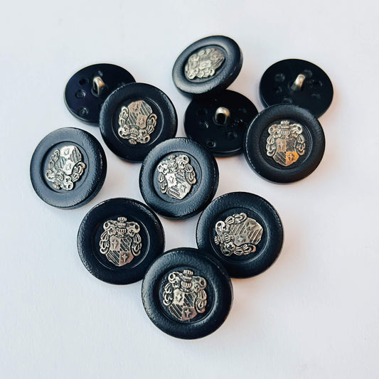 23mm Crested Military Button with heraldic  Coat of Arms Shield design on white background