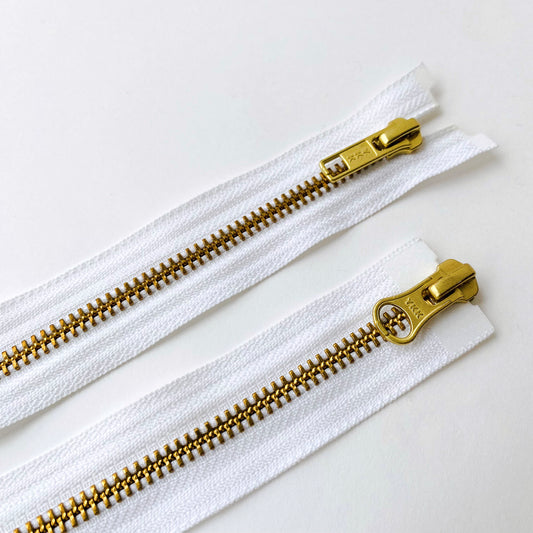 white/gold teeth YKK #5, 2-way double open-end metal zip, 100cm Haberdashery