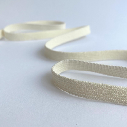 A close-up of a 9.5mm Organic Cotton Eco Elastic - Kleins Haberdashery