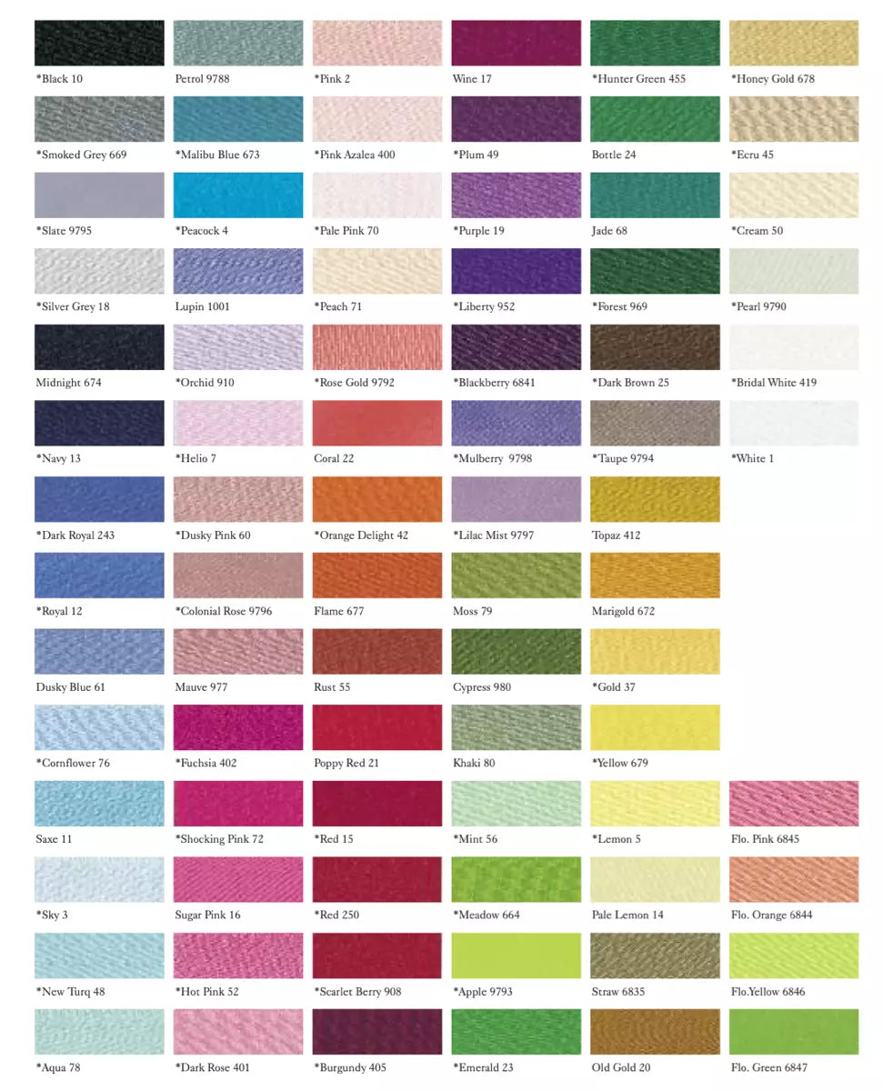 Berisfords ribbons colour card showing all colours available in double faced satin ribbon