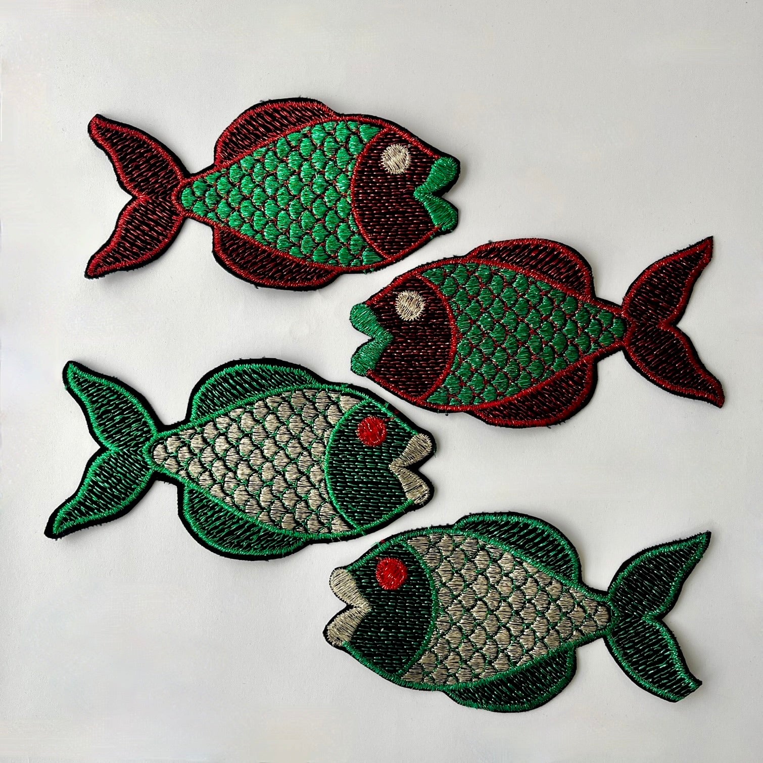 large metallic embroidered fish logo embroidered iron on embroidered patch appliqué badge