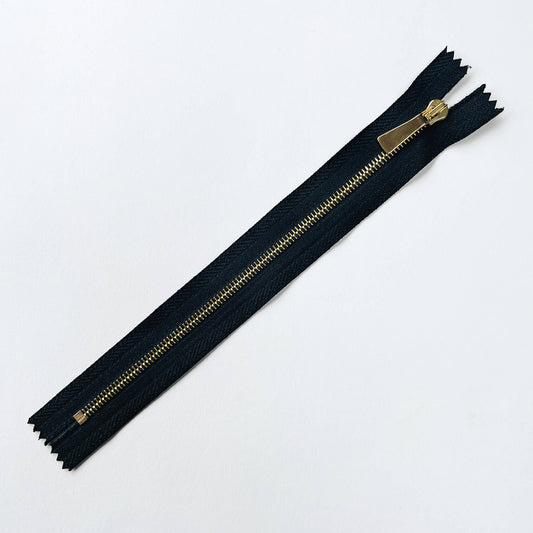 #3 Slim Profile Closed End Zip with black tape and Gold teeth & puller - 20cm length