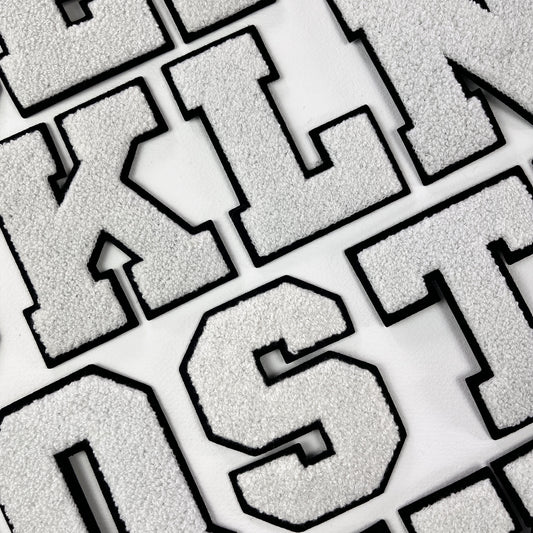 White Chenille Iron On Varsity letters