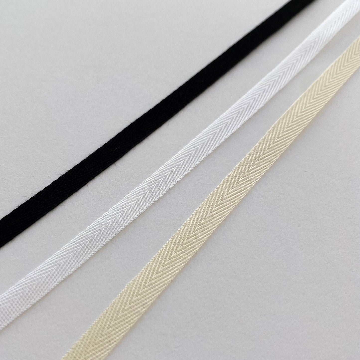 6mm Cotton Herringbone tape - 20m roll - 0770-RUBAN CHEVRON- chevron ribbon twill tape , black , white , ivory