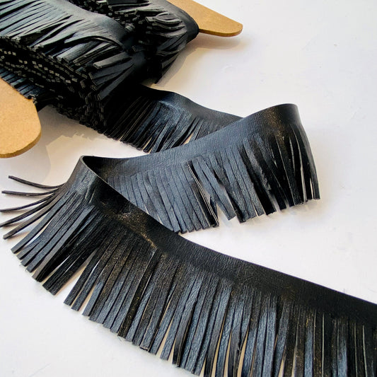 5cm Black Faux Leather Fringe