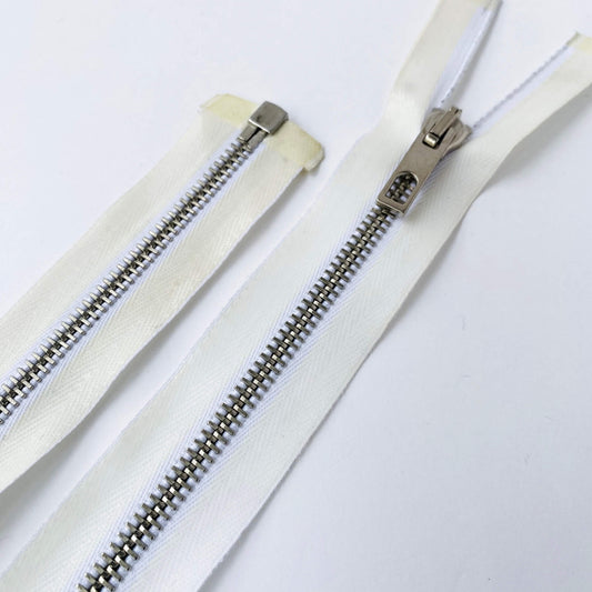 Silicone coated white metal zip