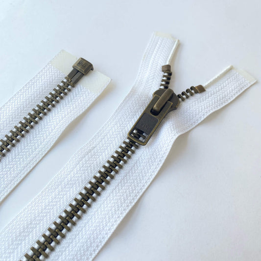 100cm open end white metal zip