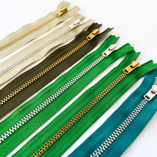 green metal zips
