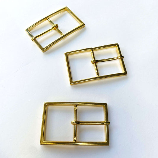 3 medium sized Gold Rectangle metal Prong Buckles