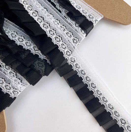 Black lace trim on a white background