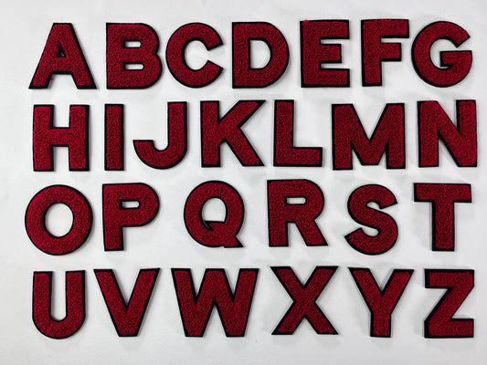 Small Red on Black Chenille Iron On Varsity letters