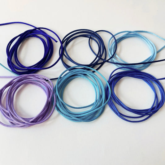 2mm satin rat tail cord in blue and purple shades