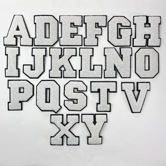 White Chenille Iron On Varsity letters