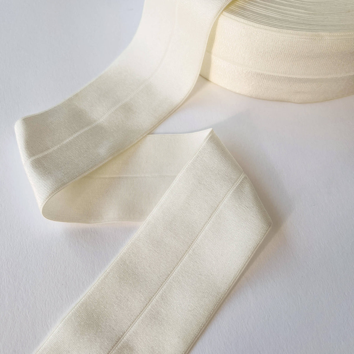 Wide Soft Stretch Satin Fold Over Elastic (FOE) - Ivory