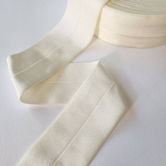 Wide Soft Stretch Satin Fold Over Elastic (FOE) - Ivory