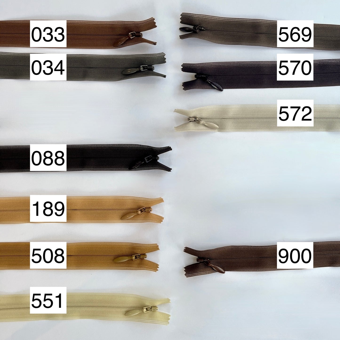 YKK Lightweight Invisible zip in Brown shades - 66cm (26") length, Lightweight invisible, concealed zip with closed-end for dressmaking.