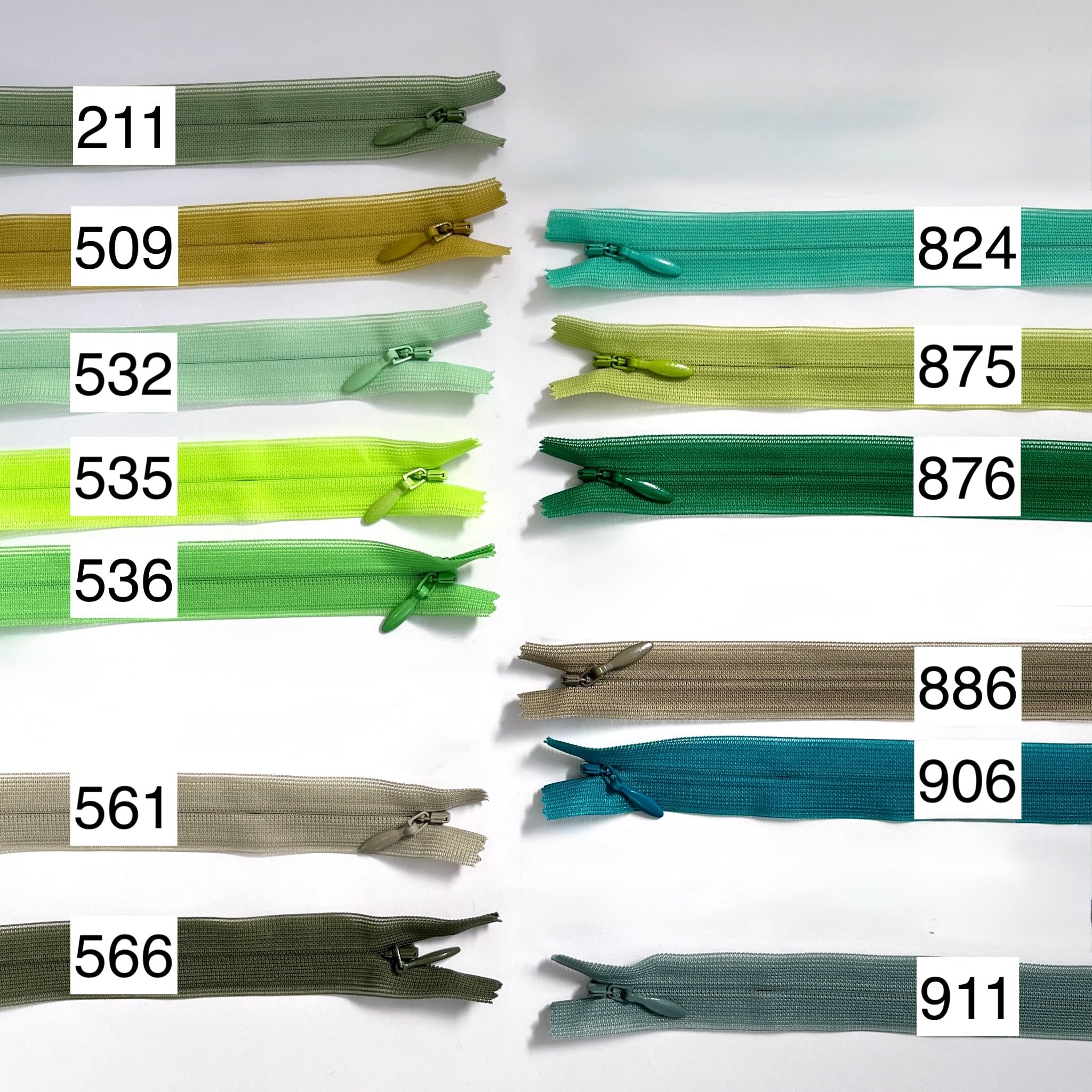 2 Lightweight Invisible zip By YKK - Greens - 66cm (26