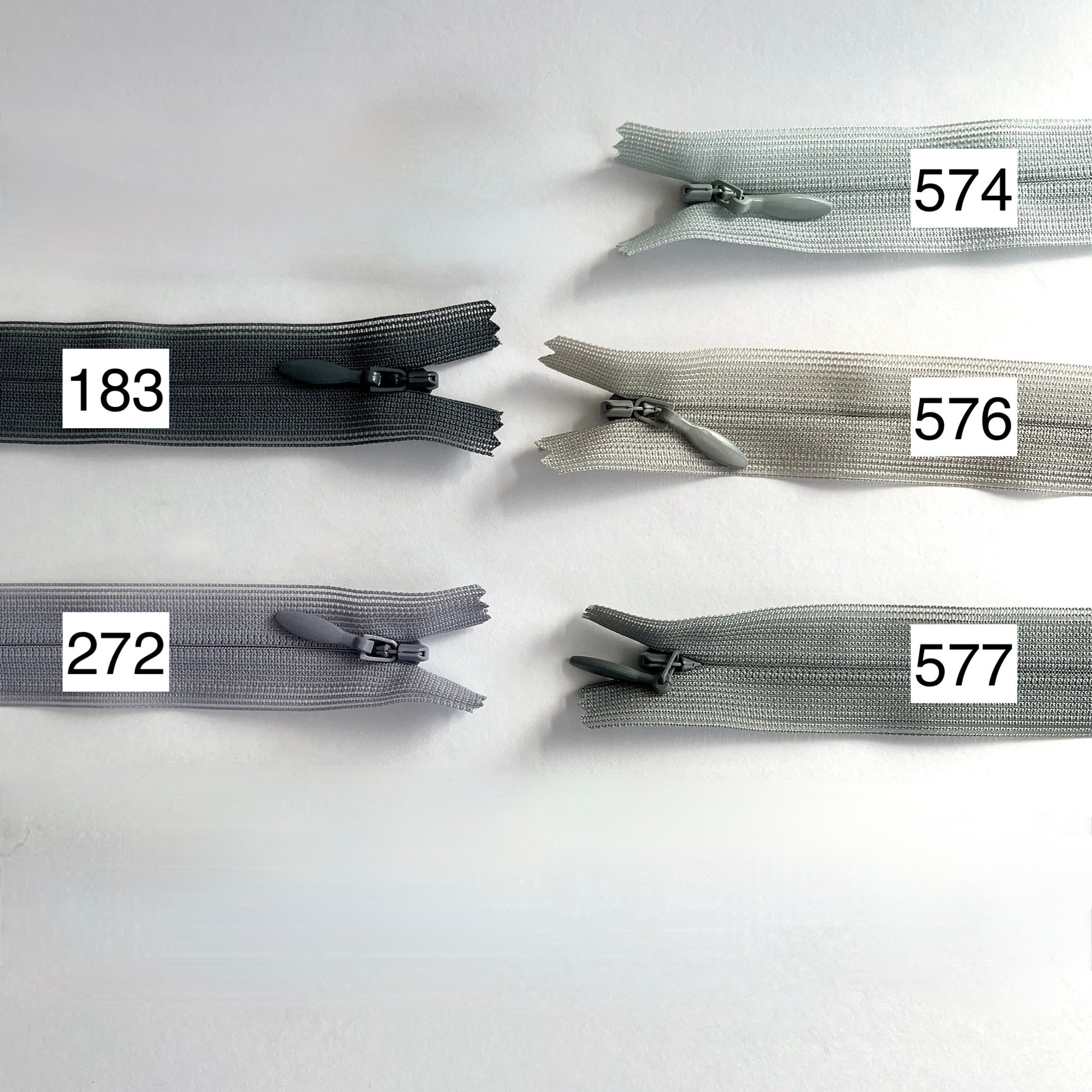 YKK Lightweight Invisible zip in grey shades - 66cm (26") length, Lightweight invisible, concealed zip with closed-end for dressmaking.