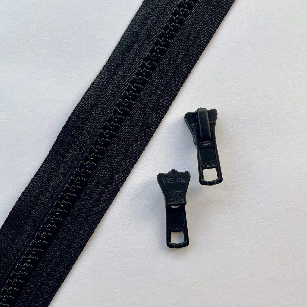 YKK #5 Continuous Black Vislon Zip Chain with matching Metal Vision Pullers