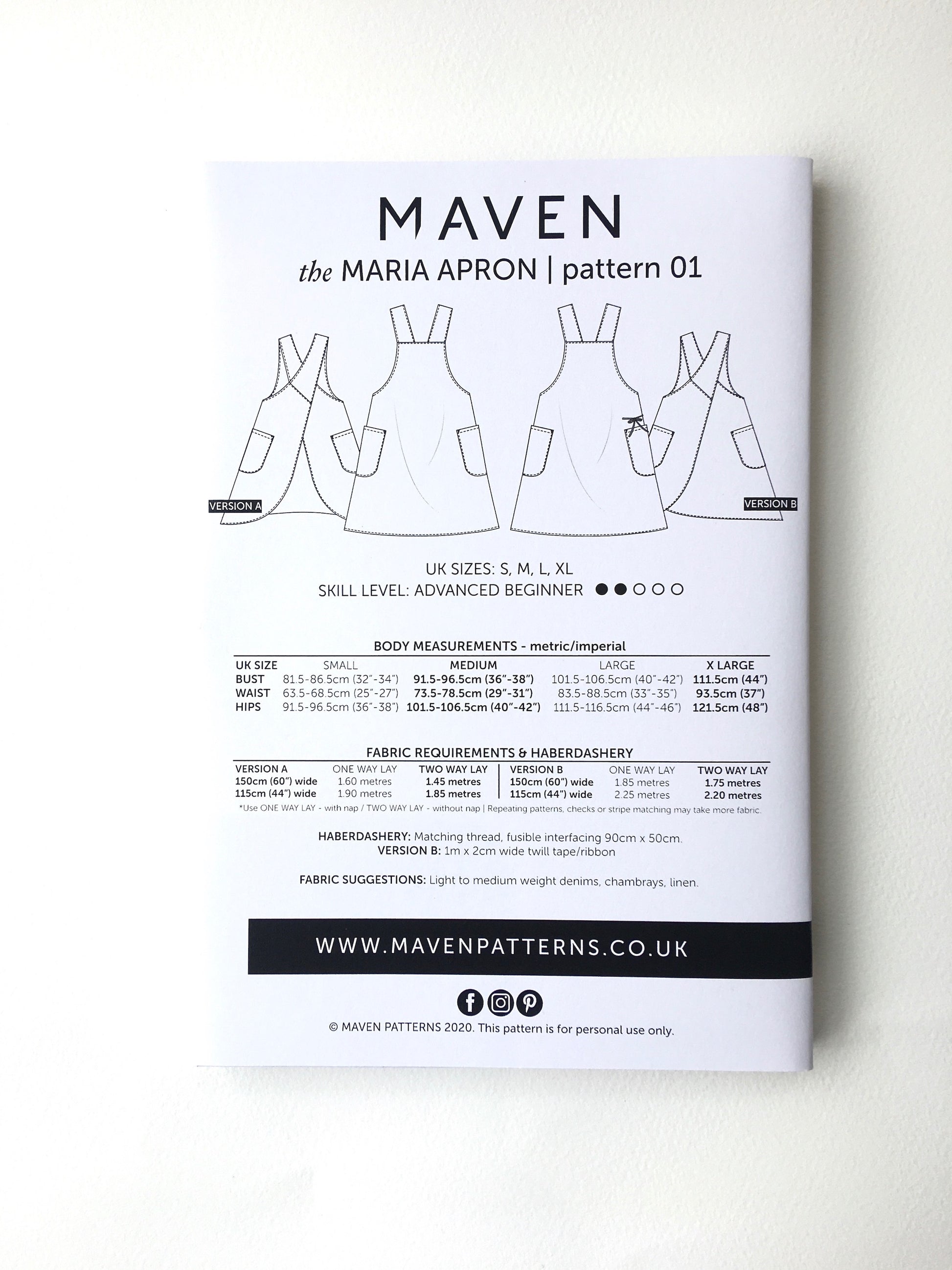 The Maria Apron sewing pattern, Japanese style cross back apron pattern indie sewing patterns, contemporary and modern sewing patterns made in the UK.