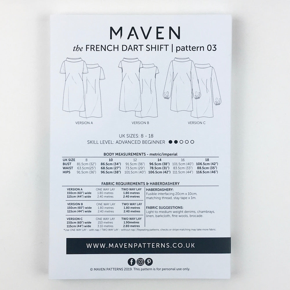 The French Dart Shift Dress indie sewing pattern, contemporary and modern sewing patterns made in the UK With 3 sleeve options, she is so easy and versatile to wear, you will be reaching for her every day.